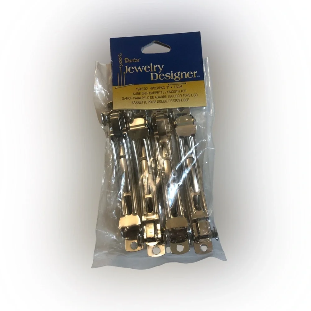 Pack of 4 Sure Grip Barrettes – 3” Silver Toned Smooth Top – NIP ✨